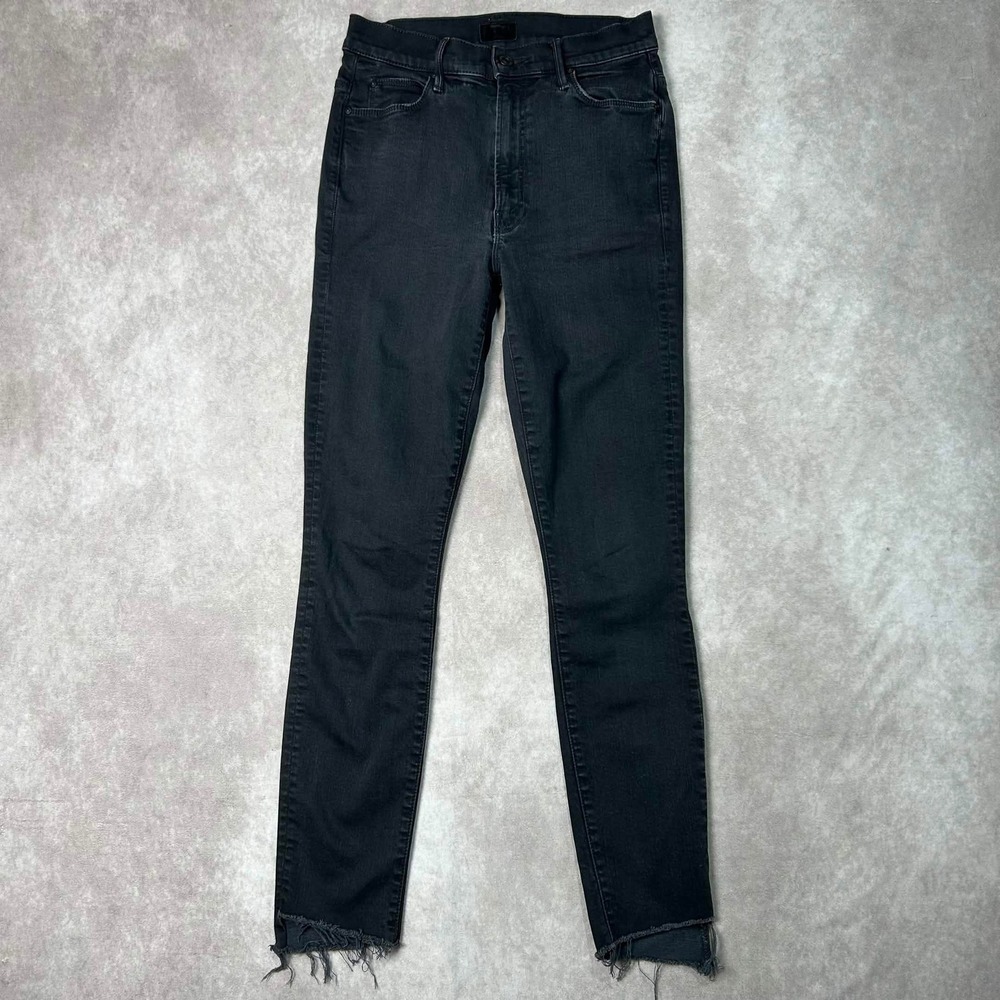 Mother Stunner Zip Ankle Step Fray Jeans Not Guilty Black High Rise Skinny 26